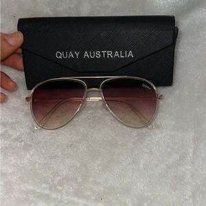 Quay Australia Gold Aviator Sunglasses with Black Case